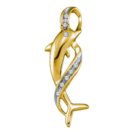 Styled Dolphin Charm (Diamond Dolphin Pendant 10k Yellow Gold Fish Charm Ribbon Style Fashion Twisted Fancy Small 1/20)
