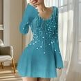 thumbnail image 2 of Yangnuo Womens V-Neck Long Sleeve Flared Mini Dress Irregular Print Wavy Hem Stretchy Casual A Line Dress, 2 of 5
