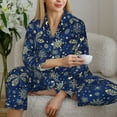 thumbnail image 6 of Salouo Dark Blue Christmas Pattern Women's Pajamas Set Long Sleeve Button Down Sleepwear Soft Pj Lounge Sets for women 2 Piece Pjs Set with Long Pants-Medium, 6 of 7