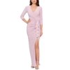 Betsy & Adam Women's Ruched Ruffle Trim Gown Pink Size 14