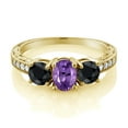 thumbnail image 2 of Gem Stone King 2.25 Ct Oval Purple Amethyst Black Sapphire 18K Yellow Gold Plated Silver Moissanite Ring (Size 7), 2 of 4