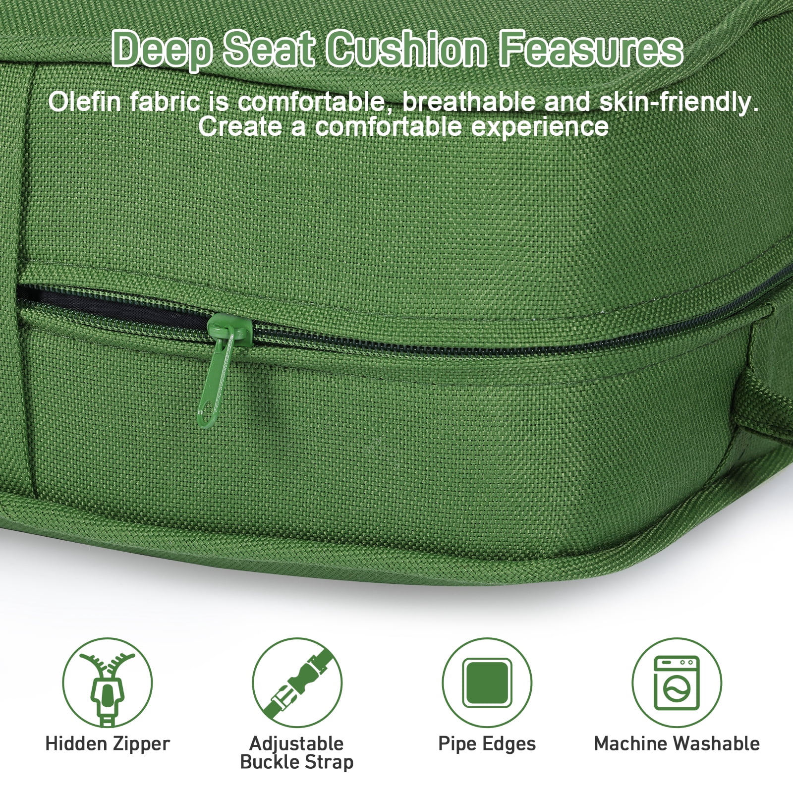 Aoodor 24'' x 24'' Outdoor & Indoor Deep Seat Cushion Set, furniture pillows and cushions, Olefin Fabric Slipcover and Sponge Foam (Set of 2 Seats, 2 Backs, 2 Lumbar Pillows) - Green