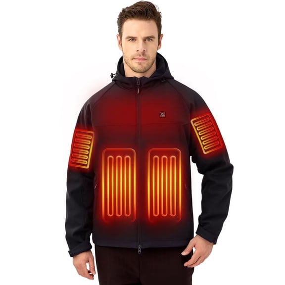ULUSERN Heated Jacket for men with 12V Battery Pack Included,Soft Shell Electric Heating Coat with 5 Large Heating Areas(XL)