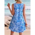 thumbnail image 6 of Summer Dresses for Women Beach Lace V-Neck Sundresses Casual Tropical Print Sleeveless Short Dress Blue XXL, 6 of 7