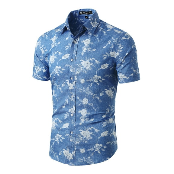 Lars Amadeus Men's Fishbone Prints Short Sleeve Button Closed Shirt