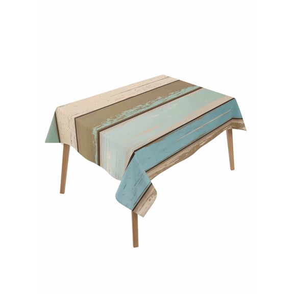 Green Blue Brown Farmhouse Table Cloth, Vintage Wood Waterproof Tablecloth for Rectangle Tables, Reusable Washable Fabric Table Cover for Restaurant Kitchen Dining Tables 52"x70"
