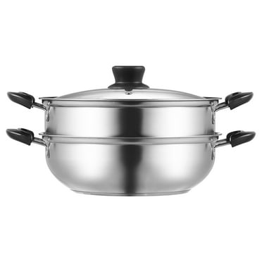 KFFKFF Cooking Pot, 11in/28cm Cooking Pot with 3QT Soup Pot and Veggie Steamer, 304 Stainless Steel Culinary Steamer Cookware with Cover for Gas Electric Induction Grill Stove