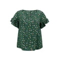 thumbnail image 4 of DARING DIVA Women's Plus Floral Print Ruffles Blouse 3X Dark Green, 4 of 5