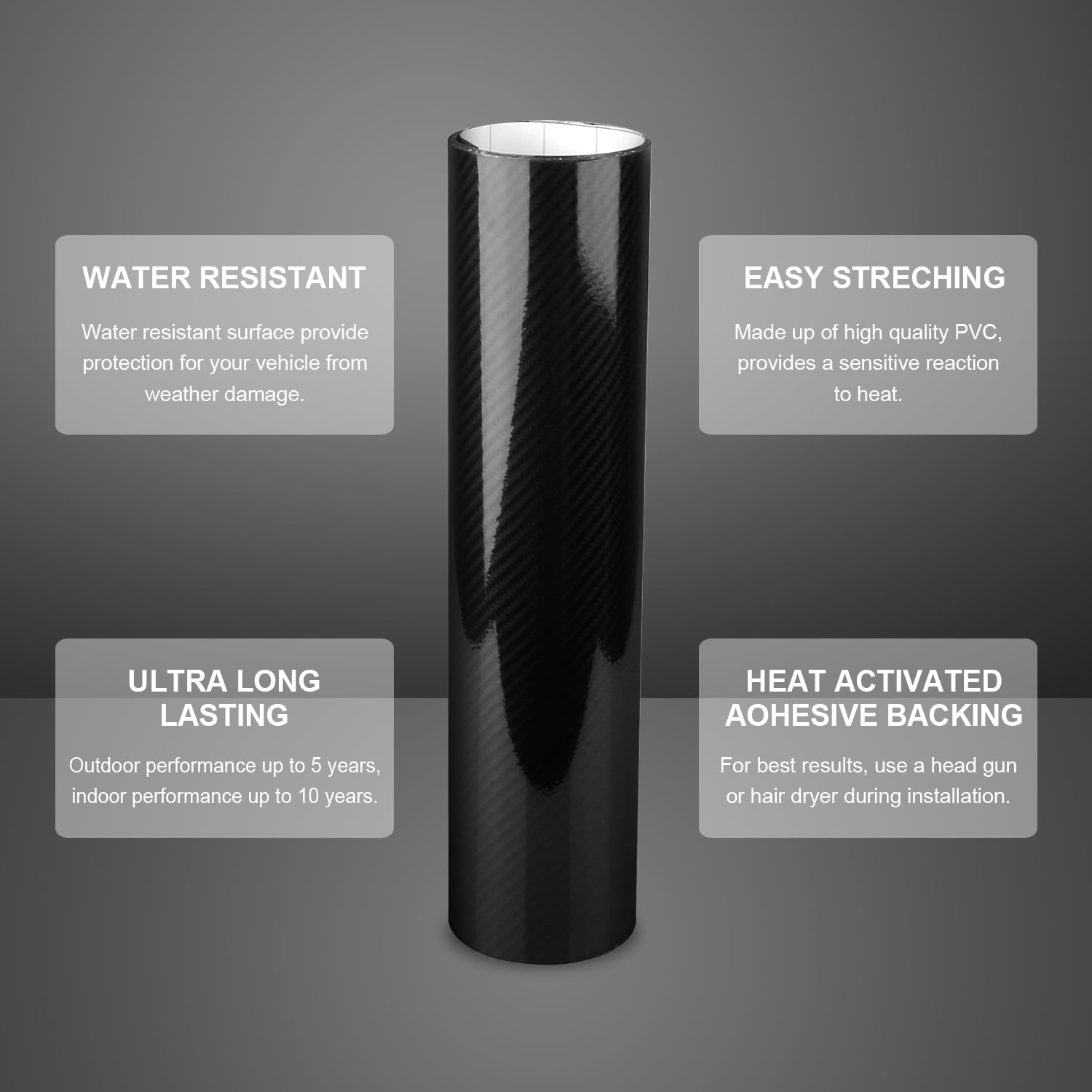 iMounTEK Black 7D Carbon Fiber Car Wrap High Gloss Vinyl Wrap Film Roll