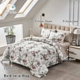 thumbnail image 3 of Juego de ropa de cama Flysheep de 7 piezas, tamaño queen con edredón, estampado floral, color beige, 3 of 6