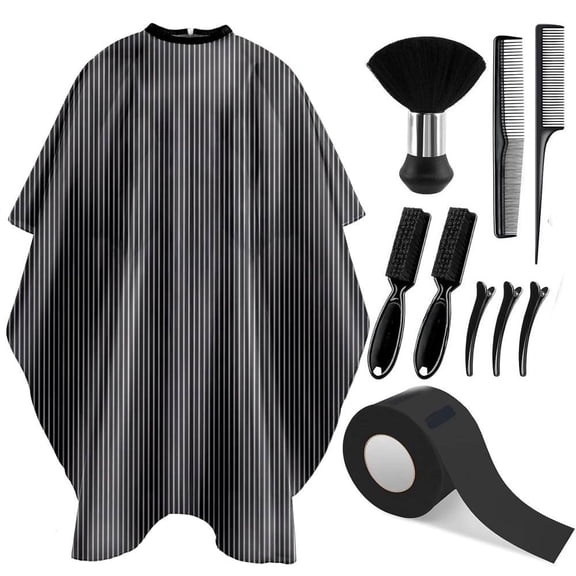 10 in 1 Hair Cutting Barber Cape with Neck Duster Brush Barber Brush Neck Strips Hair Combs Hair Clips, Professional Barber Accessories Cleaning Supplies for Salon Haircut Styling