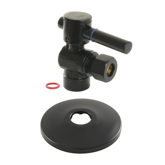 Kingston Brass CC43200DLK 1/2" Sweat x 3/8" OD Comp Quarter-Turn Angle Stop Valve with Flange, Matte Black