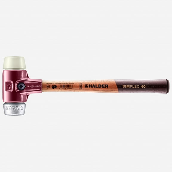 Halder Simplex Mallet with Nylon and Aluminum Inserts  / Cast Iron Housing and Wood Handle, 1.57" / 23.99 oz.