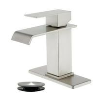 Cobbe Single-Handle Waterfall Spout Bathroom Sink Faucet for Vanity Single-Hole Installation with Pop-Up Drain Brushed Nickel