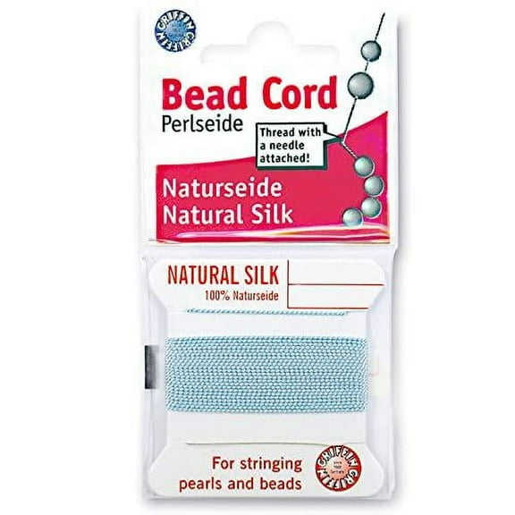 Griffin Silk Bead Cord Perlseide – Turquoise Color – Size 5 (0.65mm) – 2 Meters per Card – Stainless Steel Needle Attached – for Knotting Pearls, Gemstones, Crystals and Beads