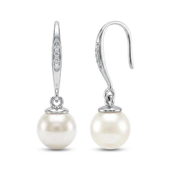 Charmsy Pearl Drop Earrings for Women - Silver Pearl Dangle Earrings with Cubic Zirconia