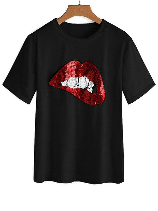 plus size sequin lip shirt