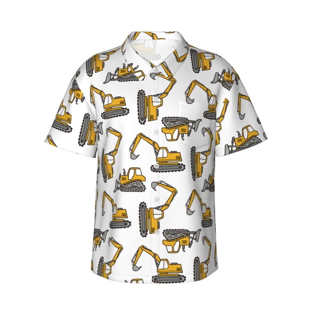 Fotbe Funny Excavator Camisa Hawaiana para Hombre Unisex – Camisa Casual de Verano con Botones de Manga Corta de Algodón y Lino,XX-Large