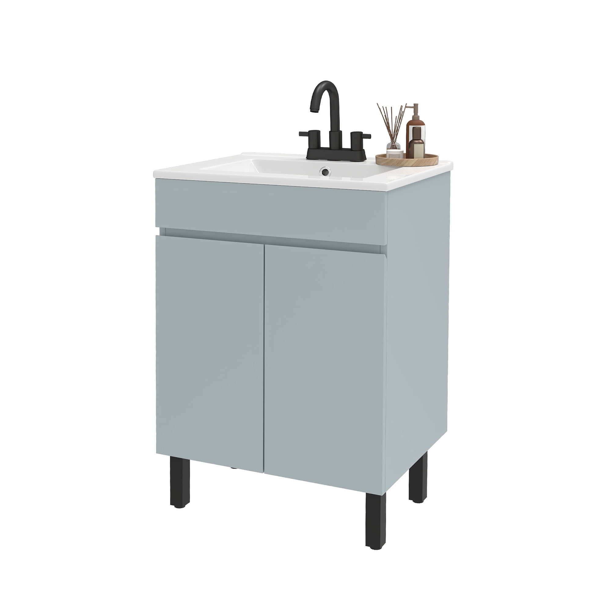 Uforic 24" Modern Free Standing Bathroom Vanity with Undermount Sink, Soft Close Door & Storage Cabinet, Gray