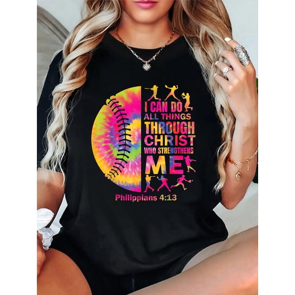 100% Cotton Softball-Shirt Women Teen Christian Christ Tie Dye T-Shirt Women's Graphic Tee Casual Tops