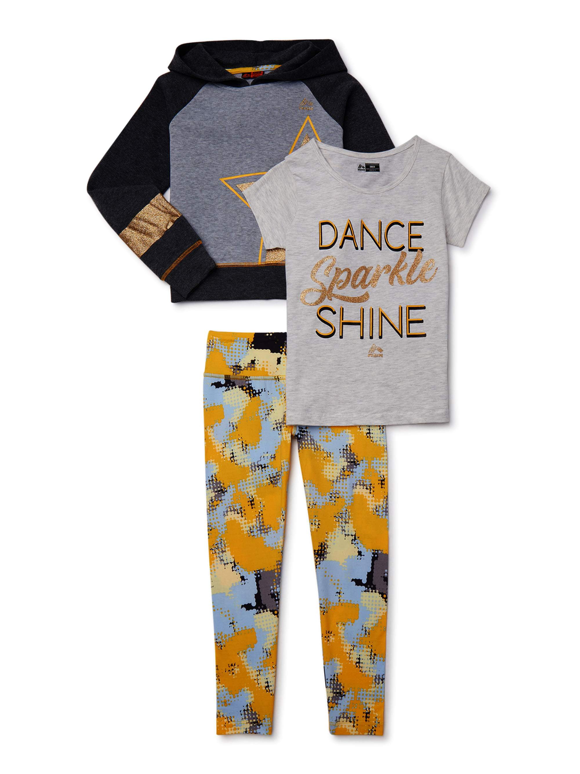 and Leggings Set Short Sleeve T-Shirt RBX Girls Fleece Hoodie Set Pullover Hoodie