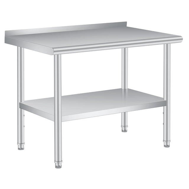 Table en Acier Inoxydable pour la Préparation et le Travail, Table Commerciale Robuste avec Tablette Inférieure Réglable et Dosseret pour Restaurant, Maison et Hôtel