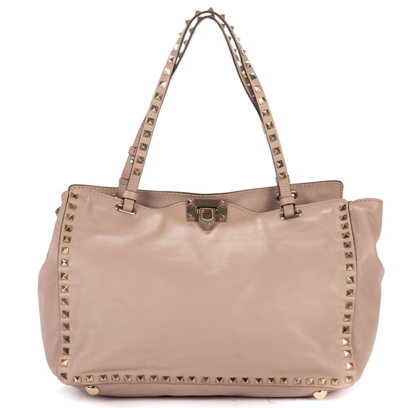 Pre-Owned Valentino Light Pink Rockstud Tote Handbag Studded Calfskin Leather