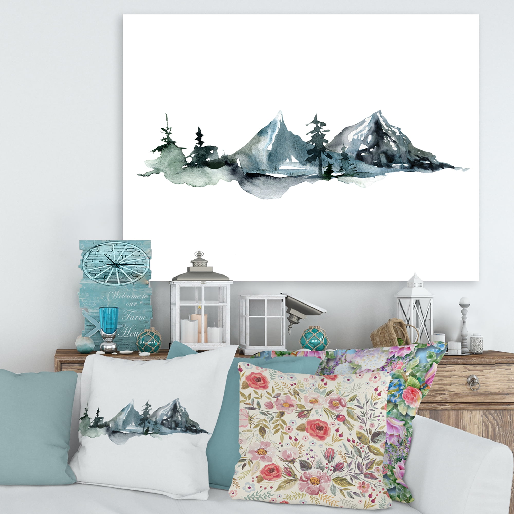 Designart ' Minimalistic Fir Forest and Winter Mountains III ' Modern Canvas Wall Art Print