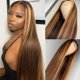 thumbnail image 4 of Peluca de cabello humano con encaje frontal 13x4, liso brasileño, con reflejos ombré, color P4/27, densidad del 150%, pre-depilada con cabello de bebé para mujeres negras., 4 of 5