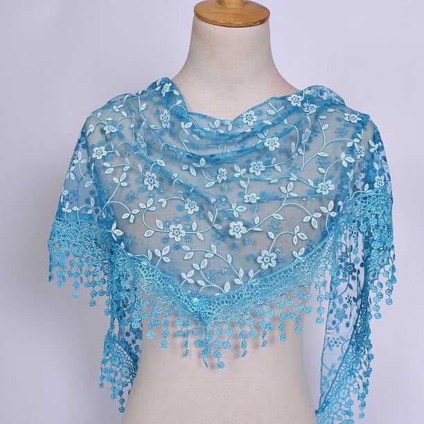 Toalla triangular clásica de color sólido hueca transpirable con encaje de primavera y otoño para mujer