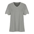thumbnail image 4 of Dvkptbk Womens T Shirts Fashion Summer Lace Solid Color Ruffled Short Sleeve V Neck Loose Pullover Blouse Tops, 4 of 6