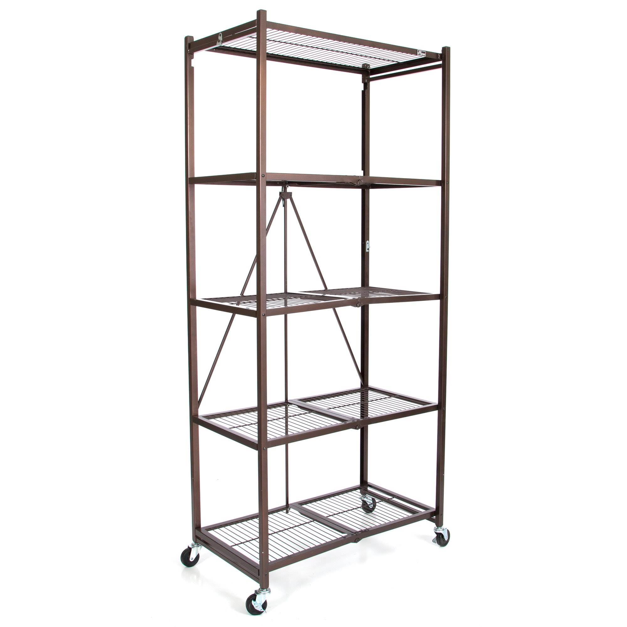 Origami Large Wheeled 5Shelf Folding Steel Wire Shelving, Bronze (21