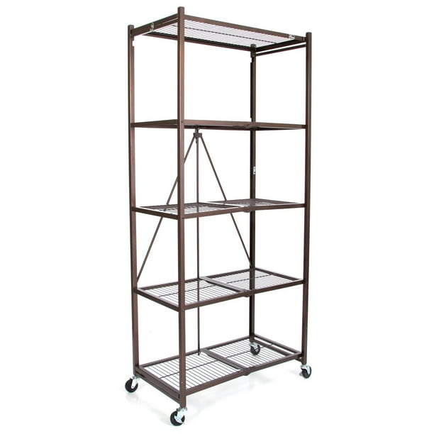 Origami Large Wheeled 5Shelf Folding Steel Wire Shelving, Bronze (21