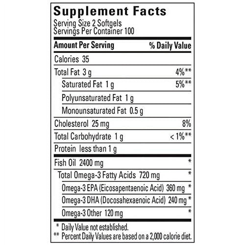 Nature Made Burp-Less Fish Oil 1200 mg, 200 Softgels, Fish Oil Omega 3 Supplement For Heart Health