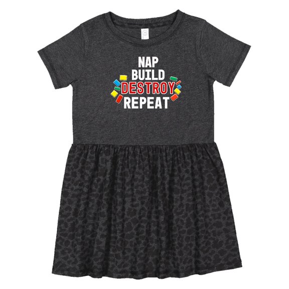 Inktastic Nap Build Destroy Repeat with Colorful Building Blocks Girls Toddler Dress