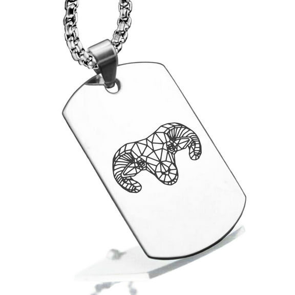 Stainless Steel Geometric Polygon Ram Animal Dog Tag Pendant Necklace