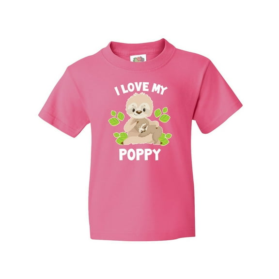 Inktastic Cute Sloth I Love My Poppy with Green Leaves Youth T-Shirt