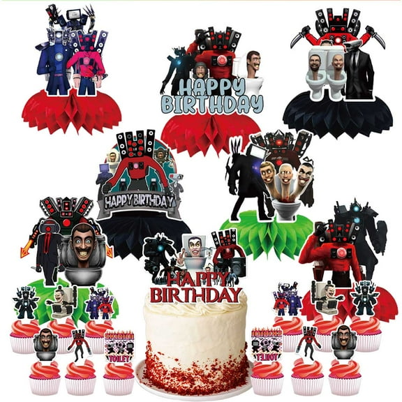 Titan TV Man Skibidi Toilet Party Decor Supplies Honeycomb Centerpieces Table Toppers Cake Toppers Decorations for Birthday