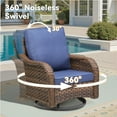 thumbnail image 3 of 5 Piece Patio Wicker Furniture Sets, Outdoor Swivel Rocking Chairs, Loveseat and Ottomans Set with Blue Cushions, 3 of 10