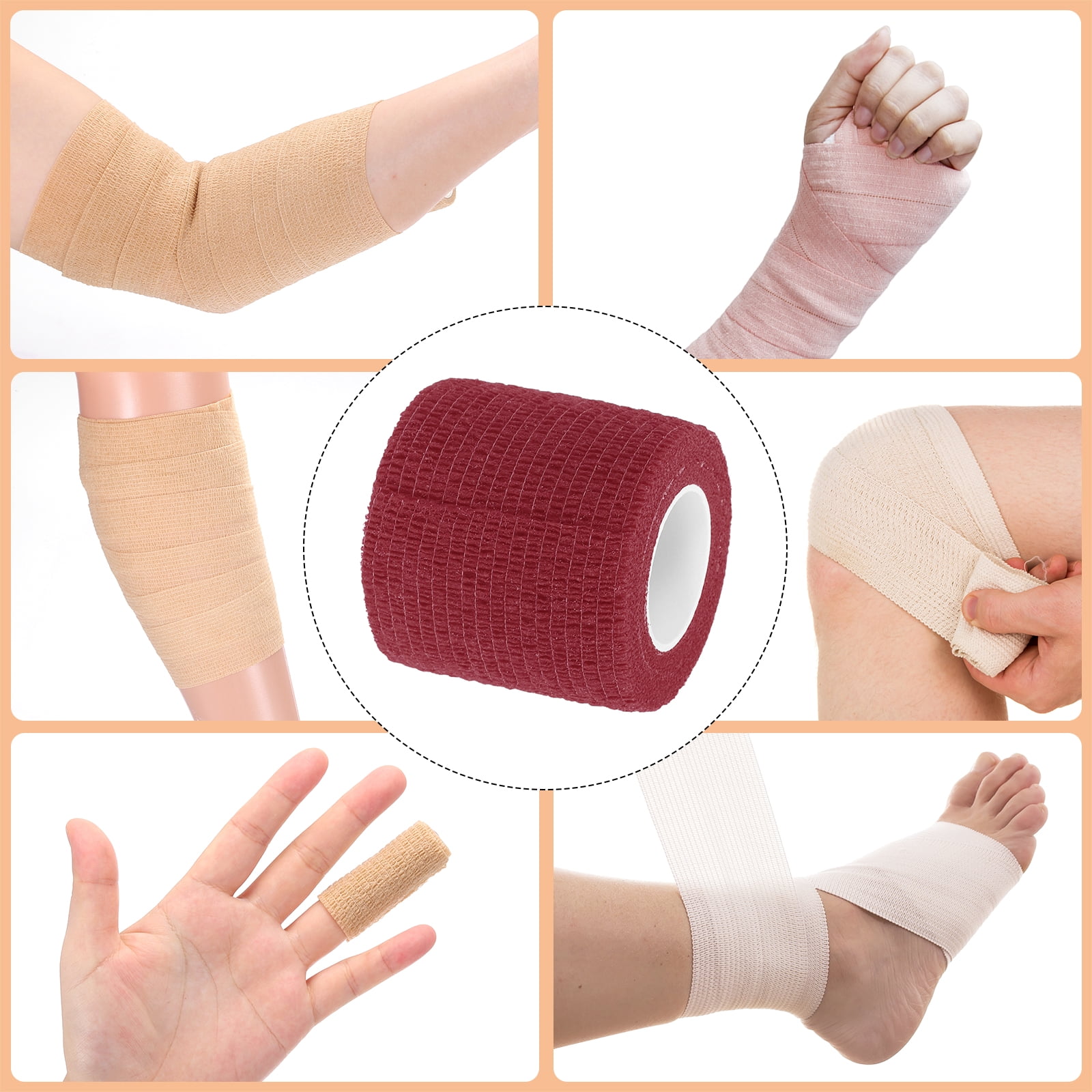 12 Rolls Adhesive Elastic Tape Elastic Bandage,2" x 5 Yards Wrap Stretch Wrist Knee Tape,Date Red