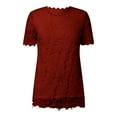 thumbnail image 4 of JIKNTTR Women's Short Sleeve T-Shirts Lace Top Crochet Crew Neck Short Sleeve Fashion Summer Loose Tee Casual T Shirt Trendy Basics Tees Clothing, 4 of 5