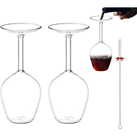 Upside Down Wine Glass, 400ml Funny Red Wine Glass, Novelty Inverted Stemware for Cocktails, Juice, Parties & Creative Home Bar Drinkware (2PCS)