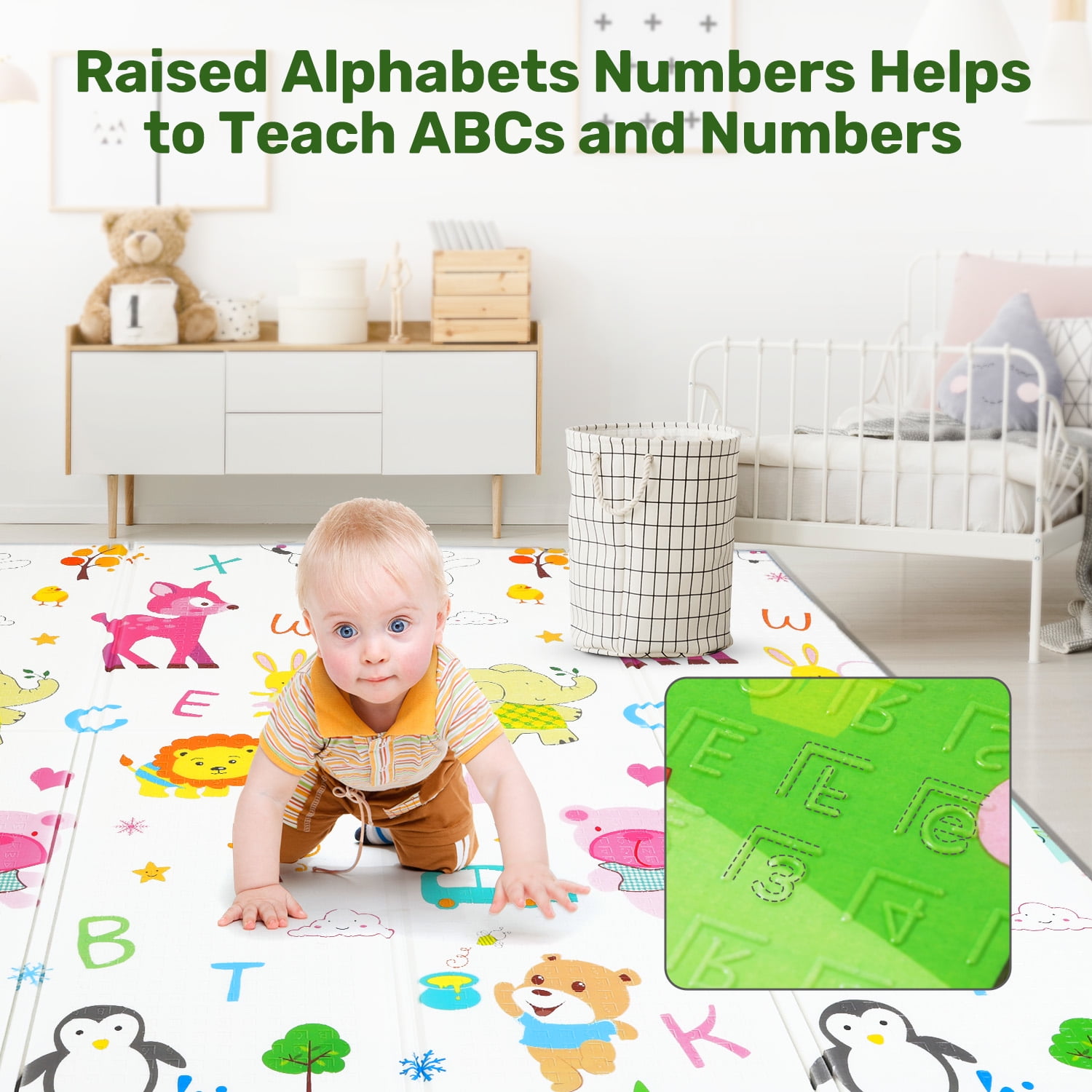 JoyStone Baby Play Mat, 78" X 70" Extra Large Reversible Foam Play Mat, Non-Toxic Foldable Animal Print Waterproof Crawl Mat for Toddlers and Babies