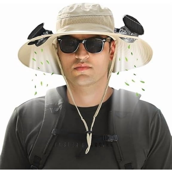 Hat with Fans Solar Power, Solar Fan Hat, 2 Solar Fan Sun Bucket Hat for Men Women UPF 50 Bucket Fishing & Beach