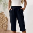 thumbnail image 7 of Linen Capri Pants for Women Summer Knee Length Straight Leg Pant Casual Loose Beach Bermuda Clothes with Pockets Blue S, 7 of 7