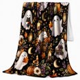 thumbnail image 2 of Autumn Ghosts With Flowers Pumpkins And Lanterns, Soft Flannel Blanket with Whimsical Autumn Illustration Print, Housewarming Gift and Home Decor for Bedroom and Living Room, 2 of 7