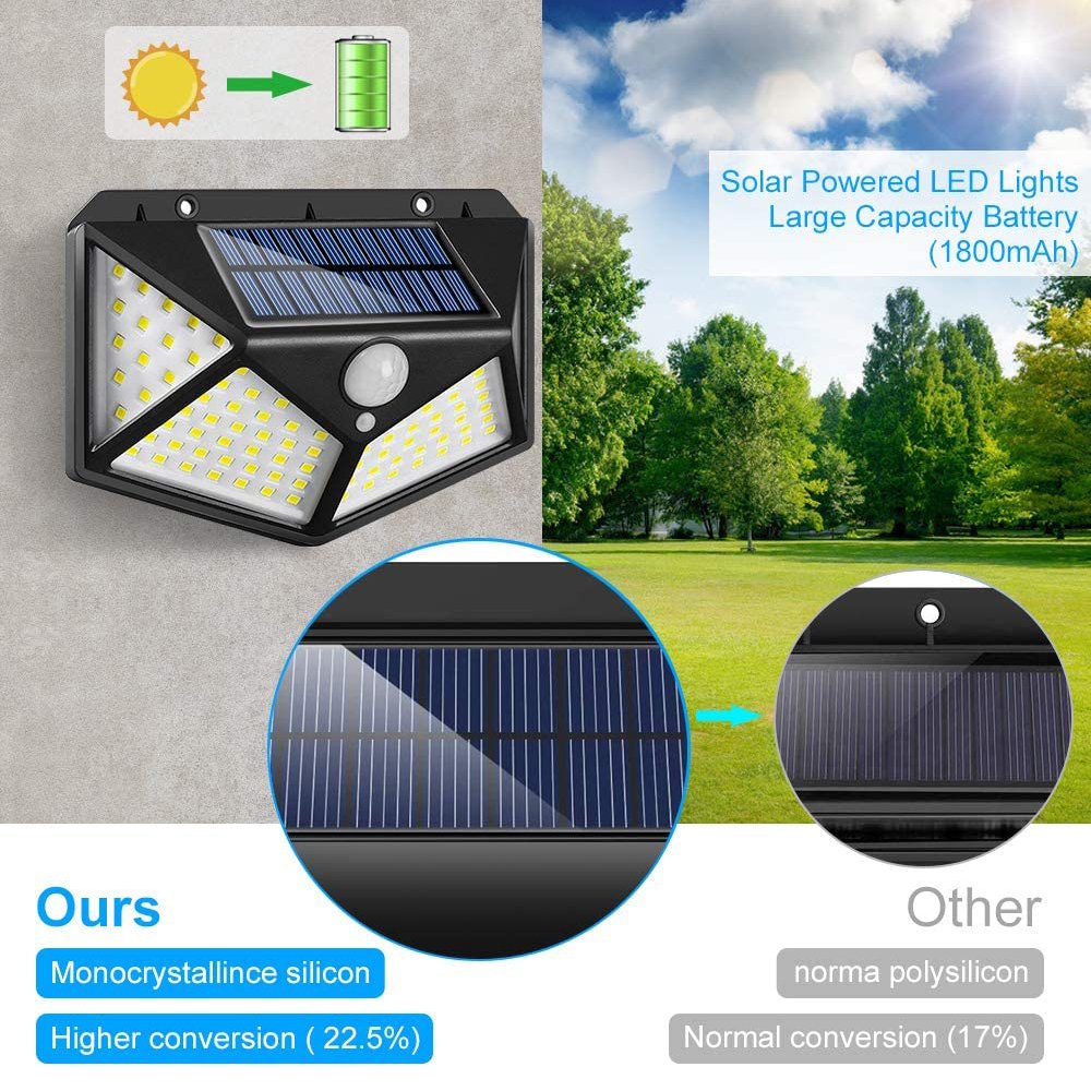 Solar Lights Outdoor 100LED/3 Modes 270° Lighting Angle Motion Sensor Security Lights, Wireless IP65 Waterproof Wall Lights Solar Powered, Bright for Backyard Garden Fence Patio Front Door-8Pack