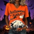 thumbnail image 5 of Jsaierl Womens Halloween Shirts Cute Witch Print Tees Fall Work V Neck T-Shirts Short Sleeve Dressy Casual Blouse Tops Halloween Party Supplies,Sizes S-2XL, 5 of 7