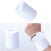 JeashCHAT Sports Wristbands Absorbent Breathable Cotton Sweatband for Men and Women, Wrist Band for Tennis Football Basketball Running Gym (White)