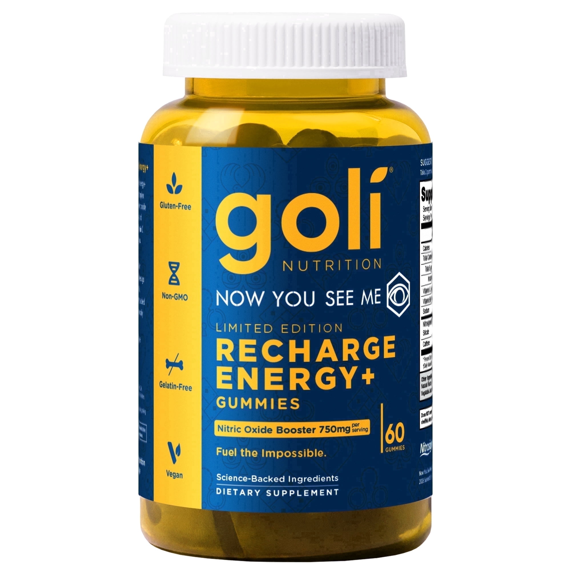 Goli Recharge Energy+ Vegan Gummies, Nitrosigine & Caffeine, 60 Ct
